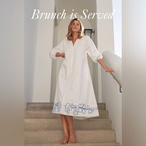 Lake Pajamas Brunch Buttoned Dress Blue Embroidered Hem Sz S